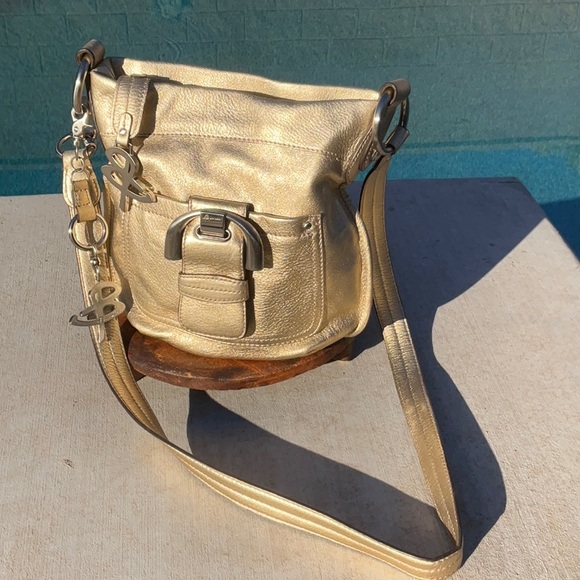 B. Makowsky Giamma Gold Pebbled Leather Crossbody - Picture 2 of 11
